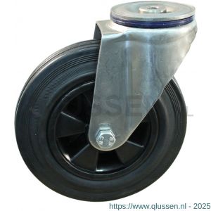 Protempo serie 01-31 zwenk transportwiel boutgat RVS gaffel PP velg standaard zwarte rubberen band 200 mm rollager RVS 201.209.310.012