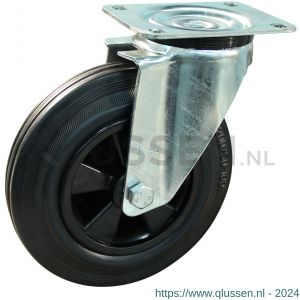 Protempo serie 01-11 zwenk transportwiel plaatbevestiging dubbele rem voorloop stalen gaffel PP velg standaard zwarte rubberen band 225 mm rollager 201.222.116.300