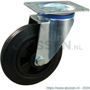 Protempo serie 01-12 zwenk transportwiel plaatbevestiging stalen gaffel PP velg standaard zwarte rubberen band 225 mm rollager 201.222.126.000