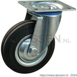 Protempo serie 02-12 zwenk transportwiel plaatbevestiging stalen gaffel wiel stalen velg standaard zwarte rubberen band 65 mm 202.064.126.000