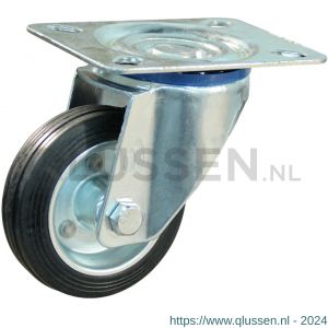 Protempo serie 02-13 zwenk transportwiel plaatbevestiging stalen gaffel wiel stalen velg standaard zwarte rubberen band 80 mm rollager 202.082.136.000