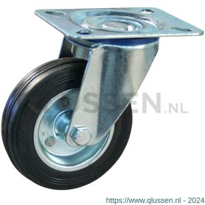 Protempo serie 02-13 zwenk transportwiel plaatbevestiging stalen gaffel wiel stalen velg standaard zwarte rubberen band 100 mm rollager 202.102.136.000