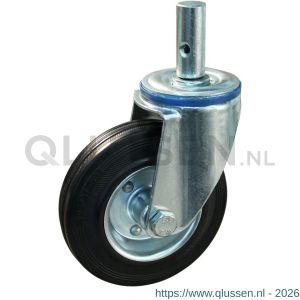 Protempo serie 02-12 zwenk transportwiel pen stalen gaffel stalen velg standaard zwarte rubberen band 125 mm rollager 202.122.125.020