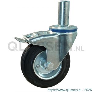 Protempo serie 02-12 zwenk transportwiel pen dubbele rem naloop stalen gaffel stalen velg standaard zwarte rubberen band 125 mm rollager 202.122.125.527