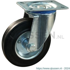 Protempo serie 02-12 zwenk transportwiel plaatbevestiging stalen gaffel wiel stalen velg standaard zwarte rubberen band 125 mm rollager 202.122.126.000