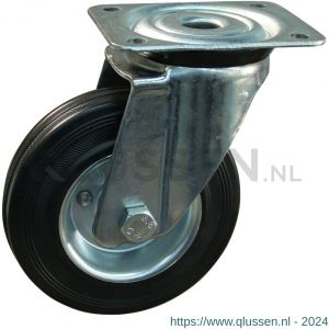 Protempo serie 02-91 zwenk transportwiel plaatbevestiging stalen gaffel wiel stalen velg standaard zwarte rubberen band 125 mm rollager 202.122.916.000