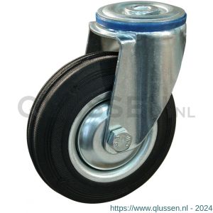 Protempo serie 02-12 zwenk transportwiel boutgat stalen gaffel stalen velg standaard zwarte rubberen band 125 mm 202.124.120.000