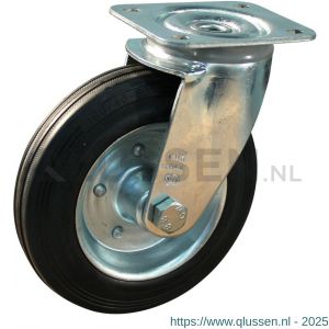 Protempo serie 02-11 zwenk transportwiel plaatbevestiging stalen gaffel stalen velg standaard zwarte rubberen band 160 mm rollager 202.162.116.100