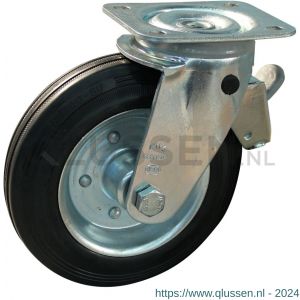 Protempo serie 02-11 zwenk transportwiel plaatbevestiging dubbele rem licht stalen gaffel stalen velg standaard zwarte rubberen band 160 mm rollager 202.162.116.400