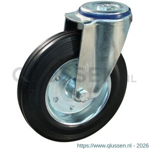 Protempo serie 02-12 zwenk transportwiel boutgat stalen gaffel stalen velg standaard zwarte rubberen band 160 mm rollager 202.162.120.000