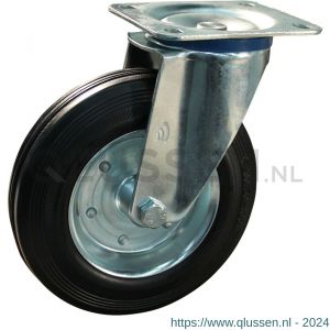 Protempo serie 02-12 zwenk transportwiel plaatbevestiging stalen gaffel wiel stalen velg standaard zwarte rubberen band 200 mm glijlager 202.201.126.000