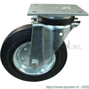 Protempo serie 02-14 zwenk transportwiel plaatbevestiging stalen gaffel stalen velg standaard zwarte rubberen band 200 mm rollager 202.202.146.000