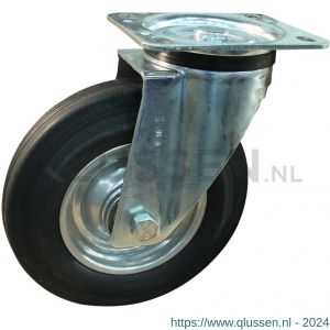 Protempo serie 02-91 zwenk transportwiel plaatbevestiging stalen gaffel wiel stalen velg standaard zwarte rubberen band 250 mm kogellager 202.256.916.000