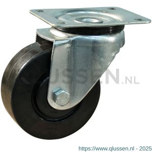 Protempo serie 05-11 zwenk transportwiel plaatbevestiging stalen gaffel zwarte PP velg zwarte elastische rubberen band ± 65 shore A 125 mm kogellager 205.126.116.000