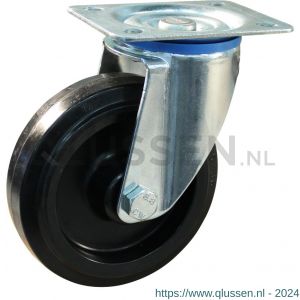 Protempo serie 07-12 zwenk transportwiel plaatbevestiging stalen gaffel wiel zwarte PA velg zwarte elastische rubberen band ± 70 shore A 80 mm rollager 207.082.126.000