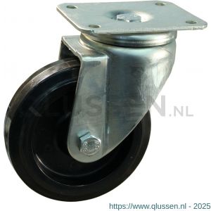 Protempo serie 07-19 zwenk transportwiel plaatbevestiging stalen gaffel zwarte PA velg zwarte elastische rubberen band ± 70 shore A 80 mm rollager 207.082.196.000