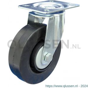 Protempo serie 07-12 zwenk transportwiel plaatbevestiging stalen gaffel wiel zwarte PA velg zwarte elastische rubberen band ± 70 shore A 80 mm kogellager 207.086.126.000