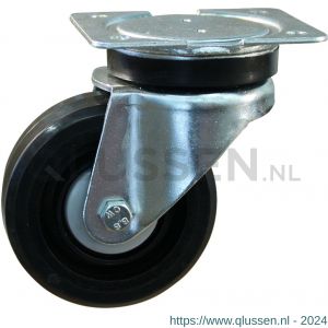 Protempo serie 07-14 zwenk transportwiel plaatbevestiging stalen gaffel zwarte PA velg zwarte elastische rubberen band ± 70 shore A 80 mm kogellager 207.086.146.000