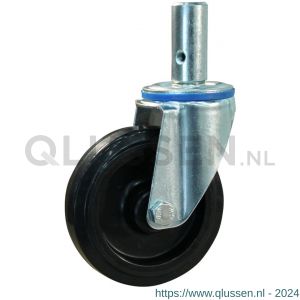 Protempo serie 07-12 zwenk transportwiel pen stalen gaffel zwarte PA velg zwarte elastische rubberen band ± 70 shore A 125 mm rollager 207.122.125.027