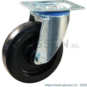 Protempo serie 07-12 zwenk transportwiel plaatbevestiging stalen gaffel wiel zwarte PA velg zwarte elastische rubberen band ± 70 shore A 125 mm rollager 207.122.126.000