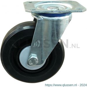 Protempo serie 07-10 zwenk transportwiel plaatbevestiging stalen gaffel zwarte PA velg zwarte elastische rubberen band ± 70 shore A 125 mm kogellager 207.126.106.000