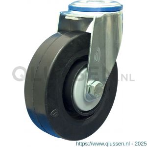 Protempo serie 07-12 zwenk transportwiel boutgat stalen gaffel wiel zwarte PA velg zwarte elastische rubberen band ± 70 shore A 125 mm kogellager 207.126.120.000