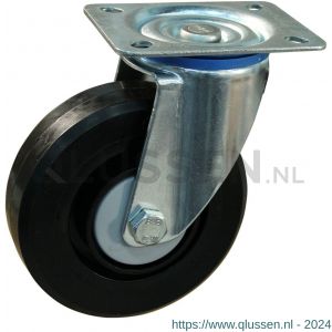 Protempo serie 07-12 zwenk transportwiel plaatbevestiging stalen gaffel wiel zwarte PA velg zwarte elastische rubberen band ± 70 shore A 125 mm kogellager 207.126.126.050