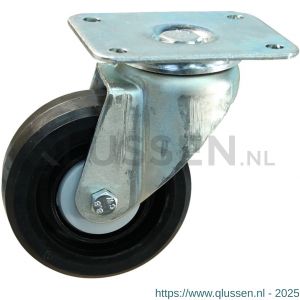 Protempo serie 07-19 zwenk transportwiel plaatbevestiging stalen gaffel zwarte PA velg zwarte elastische rubberen band ± 70 shore A 160 mm kogellager 207.166.196.000