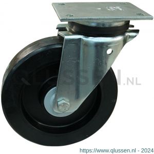 Protempo serie 07-14 zwenk transportwiel plaatbevestiging stalen gaffel zwarte PA velg zwarte elastische rubberen band ± 70 shore A 200 mm kogellager 207.206.146.061