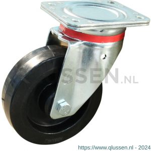 Protempo serie 07-17 zwenk transportwiel plaatbevestiging stalen gaffel zwarte PA velg zwarte elastische rubberen band ± 70 shore A 200 mm kogellager 207.206.176.000