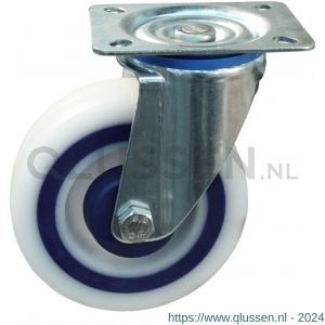 Protempo serie 09-12 zwenk transportwiel plaatbevestiging stalen gaffel sandwich PP velg flexible tussenlaag ± 77 shore A 100 mm rollager 209.102.126.000