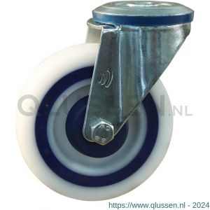 Protempo serie 09-10 zwenk transportwiel boutgat stalen gaffel sandwich PP velg flexible tussenlaag ± 77 shore A 125 mm rollager 209.122.100.000