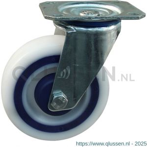 Protempo serie 09-10 zwenk transportwiel plaatbevestiging stalen gaffel sandwich PP velg flexible tussenlaag ± 77 shore A 125 mm rollager 209.122.106.000