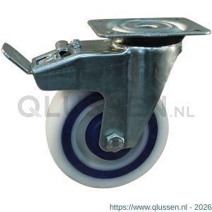 Protempo serie 09-91 zwenk transportwiel plaatbevestiging dubbele rem naloop stalen gaffel sandwich PP velg flexible tussenlaag ± 77 shore A 125 mm rollager 209.122.916.500