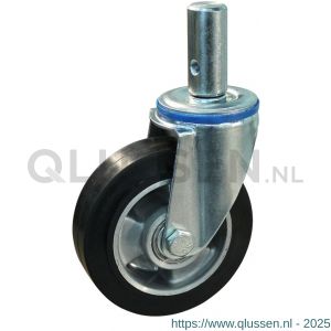 Protempo serie 10-12 zwenk transportwiel pen stalen gaffel aluminium velg zwarte elastische rubberen band ± 68 shore A 125 mm kogellager 210.126.125.027