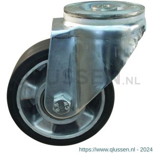 Protempo serie 10-91 zwenk transportwiel boutgat stalen gaffel wiel aluminium velg zwarte elastische rubberen band ± 68 shore A 125 mm kogellager 210.126.910.050