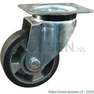 Protempo serie 10-91 zwenk transportwiel plaatbevestiging stalen gaffel wiel aluminium velg zwarte elastische rubberen band ± 68 shore A 125 mm kogellager 210.126.916.051