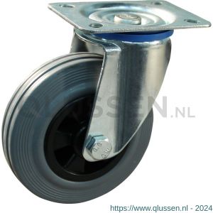 Protempo serie 11-12 zwenk transportwiel plaatbevestiging stalen gaffel PP velg standaard grijze rubberen band 80 mm glijlager 211.081.126.000