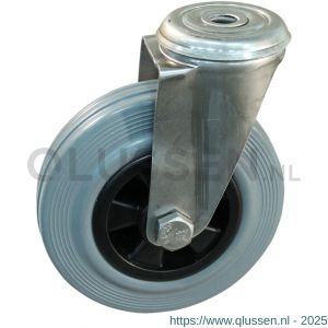 Protempo serie 11-30 zwenk transportwiel boutgat RVS gaffel PP velg standaard grijze rubberen band 80 mm rollager RVS 211.089.300.012