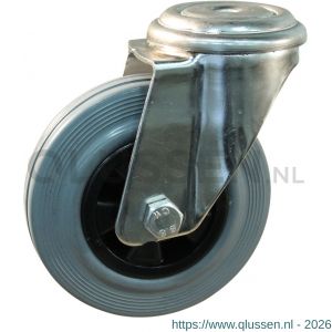 Protempo serie 11-31 zwenk transportwiel boutgat RVS gaffel PP velg standaard grijze rubberen band 100 mm glijlager 211.101.310.012