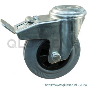 Protempo serie 11-91 zwenk transportwiel boutgat dubbele rem naloop stalen gaffel PP velg standaard grijze rubberen band 100 mm rollager 211.102.910.500