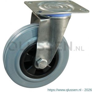 Protempo serie 11-30 zwenk transportwiel met plaatbevestiging met RVS gaffel met PP velg standaard grijze rubberen band 100 mm rollager RVS 211.109.306.000