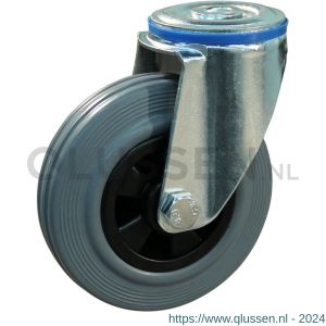 Protempo serie 11-12 zwenk transportwiel boutgat stalen gaffel PP velg standaard grijze rubberen band 125 mm rollager 211.122.120.000