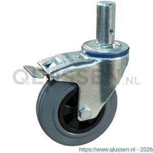 Protempo serie 11-12 zwenk transportwiel pen dubbele rem naloop stalen gaffel PP velg standaard grijze rubberen band 125 mm rollager 211.122.125.527