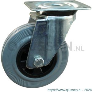 Protempo serie 11-91 zwenk transportwiel plaatbevestiging stalen gaffel PP velg standaard grijze rubberen band 140 mm glijlager 211.141.916.000