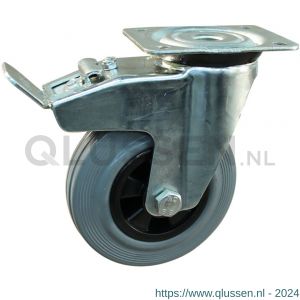 Protempo serie 11-91 zwenk transportwiel plaatbevestiging dubbele rem naloop stalen gaffel PP velg standaard grijze rubberen band 140 mm glijlager 211.141.916.500