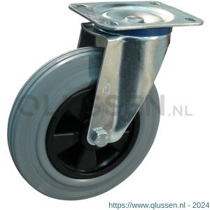 Protempo serie 11-12 zwenk transportwiel plaatbevestiging stalen gaffel PP velg standaard grijze rubberen band 160 mm glijlager 211.161.126.000