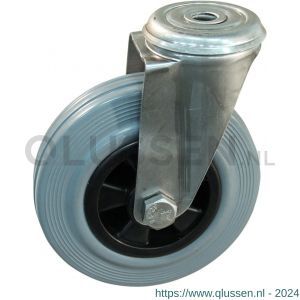 Protempo serie 11-30 zwenk transportwiel boutgat RVS gaffel PP velg standaard grijze rubberen band 160 mm glijlager 211.161.300.016