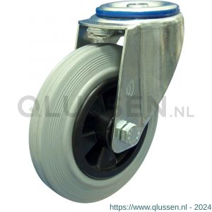 Protempo serie 11-12 zwenk transportwiel boutgat stalen gaffel PP velg standaard grijze rubberen band 160 mm rollager 211.162.120.000