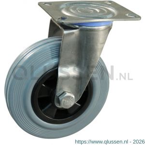 Protempo serie 11-30 zwenk transportwiel met plaatbevestiging met RVS gaffel met PP velg standaard grijze rubberen band 160 mm rollager RVS 211.169.306.000